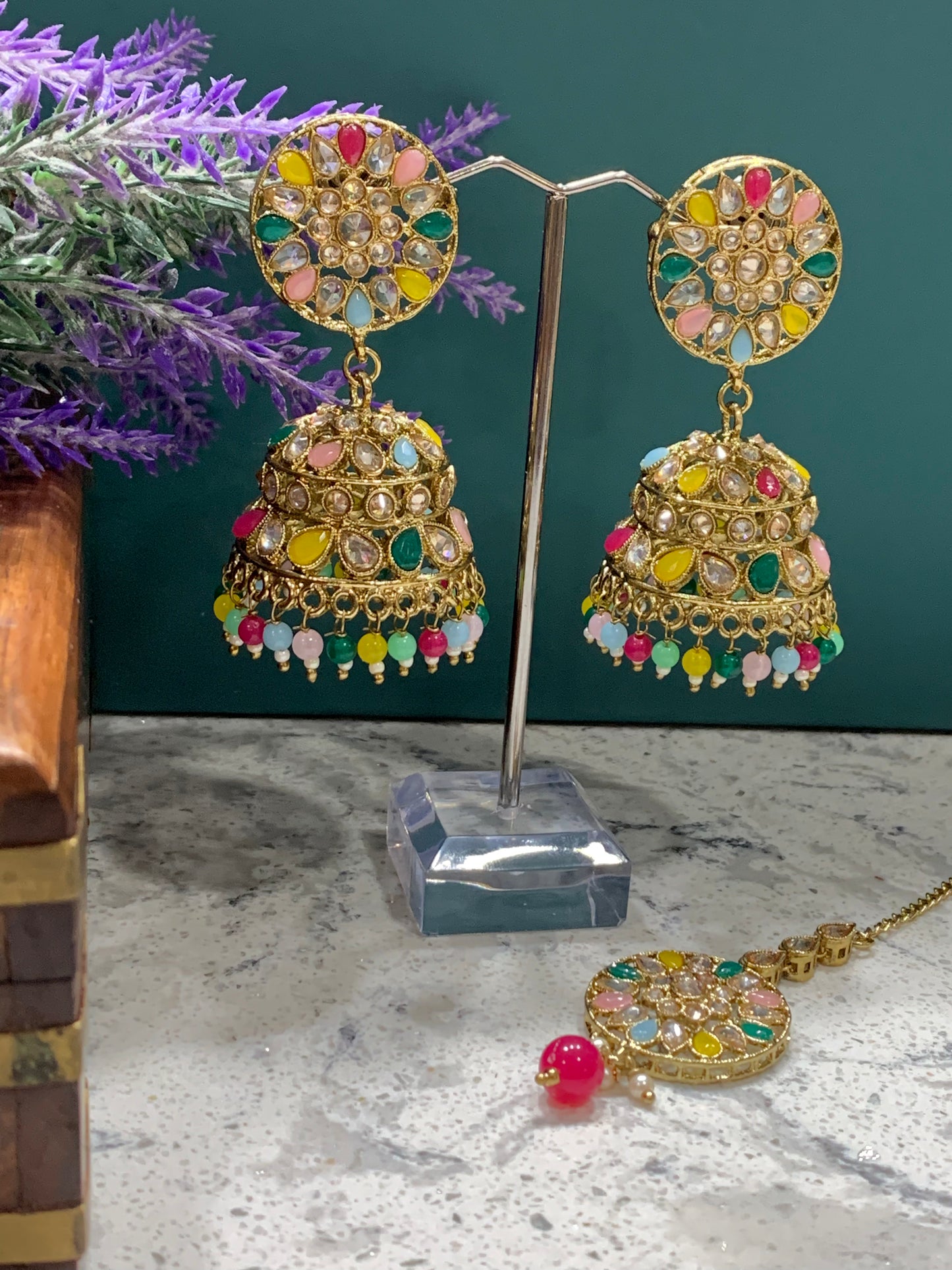 Multi color jhumki Tikka