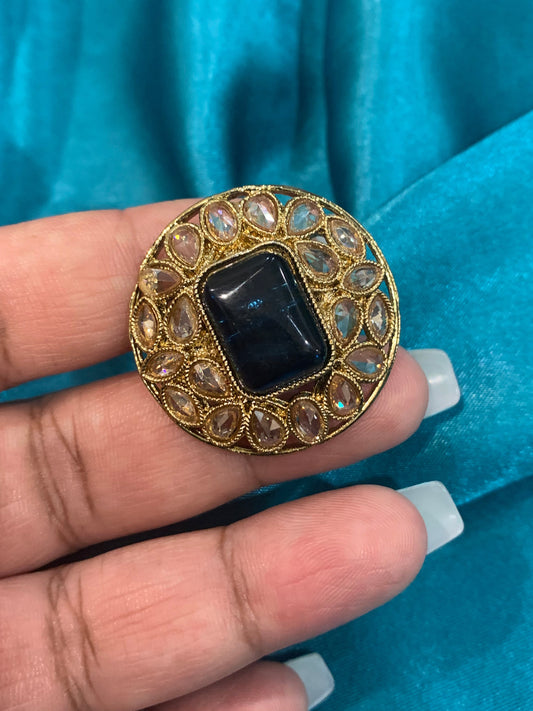 Mini Polki ring in navy blue