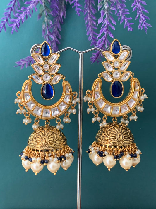 Designer uncut kundan earring blue
