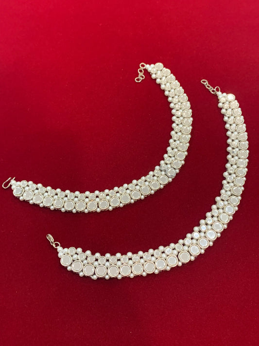 Payal /anklet in silver mirror