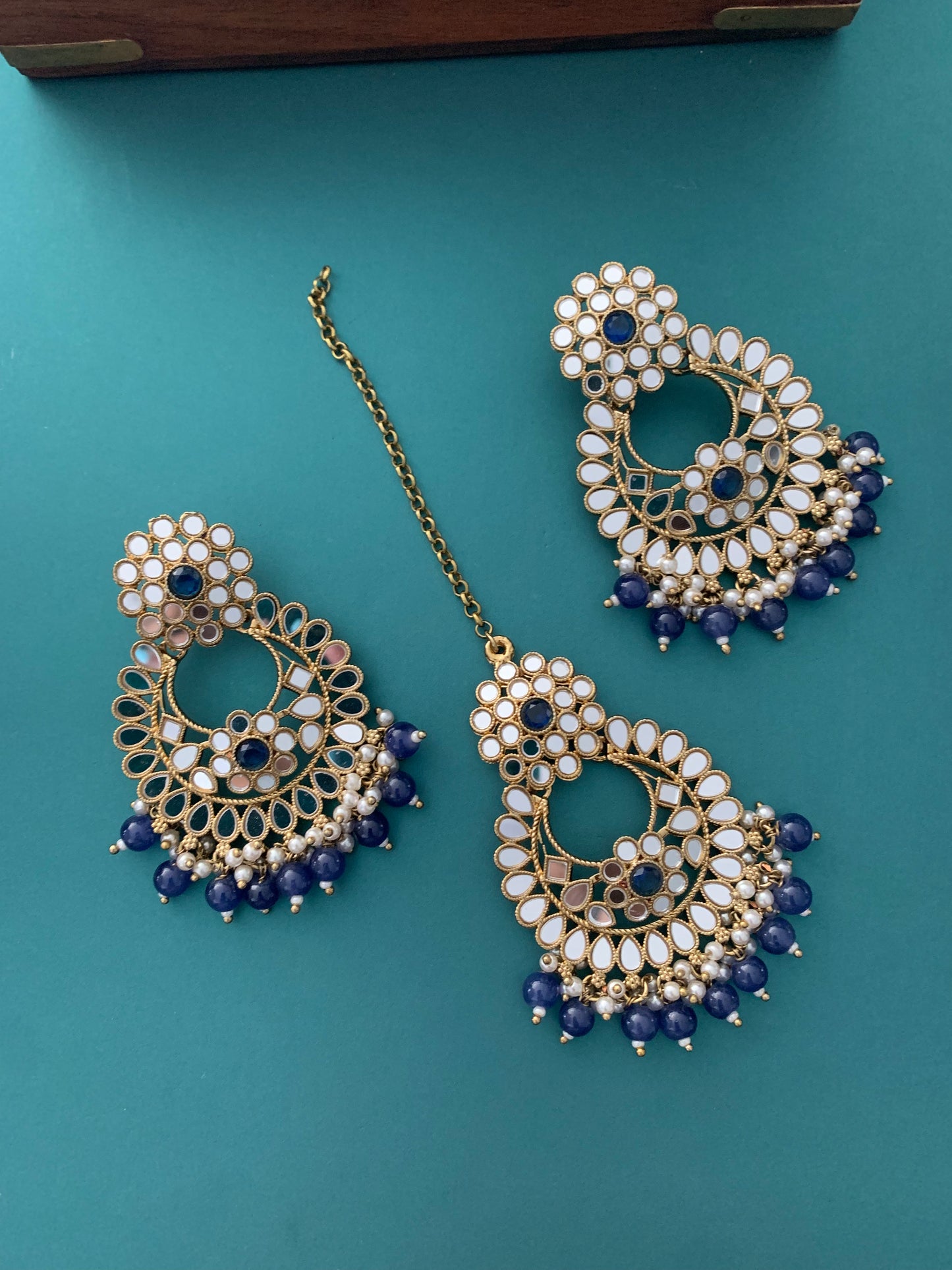 Missy chandbali mirror blue