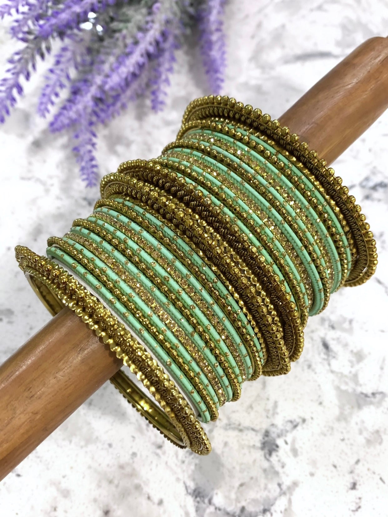 Rumana bangle set for both hands in pistachio green