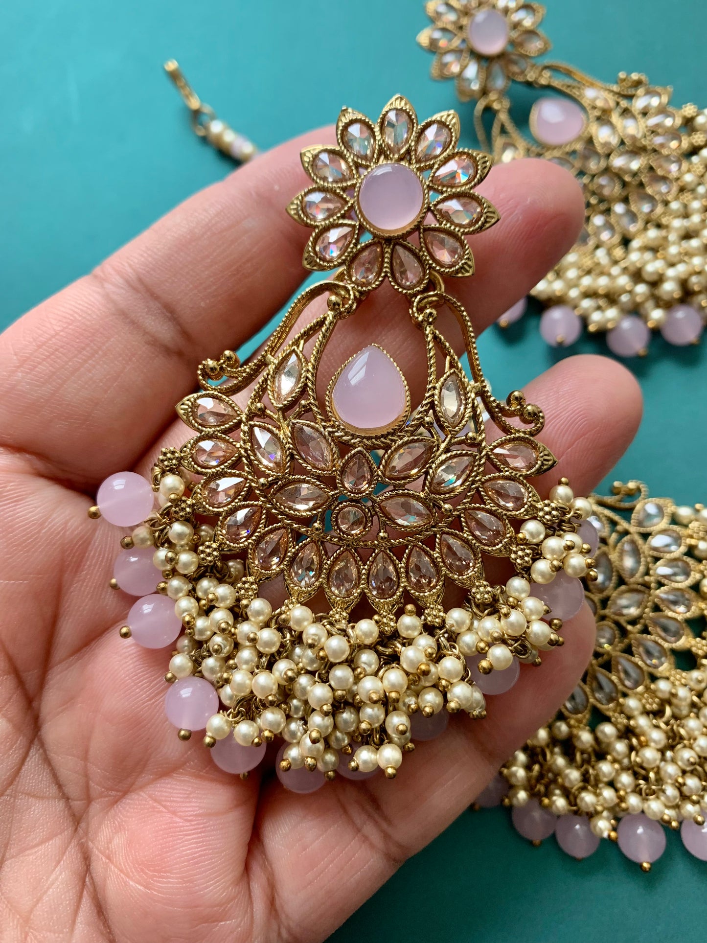 Manjeet polki earring tikka light pink