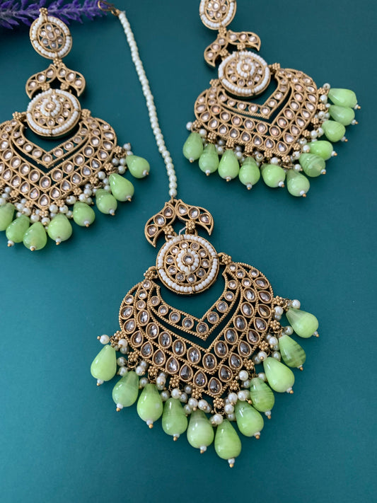 Medium to oversize polki earring tikka set