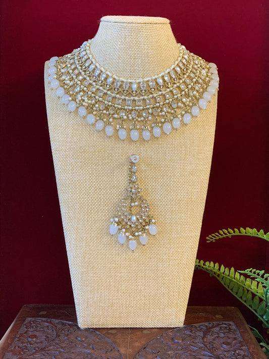 Tylor Reverse polki semi bridal necklace with matching jhumki tikka