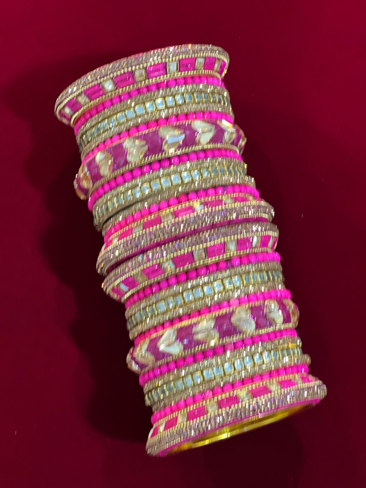 Hot pink / magenta Kundan bangle set “Shanaya”