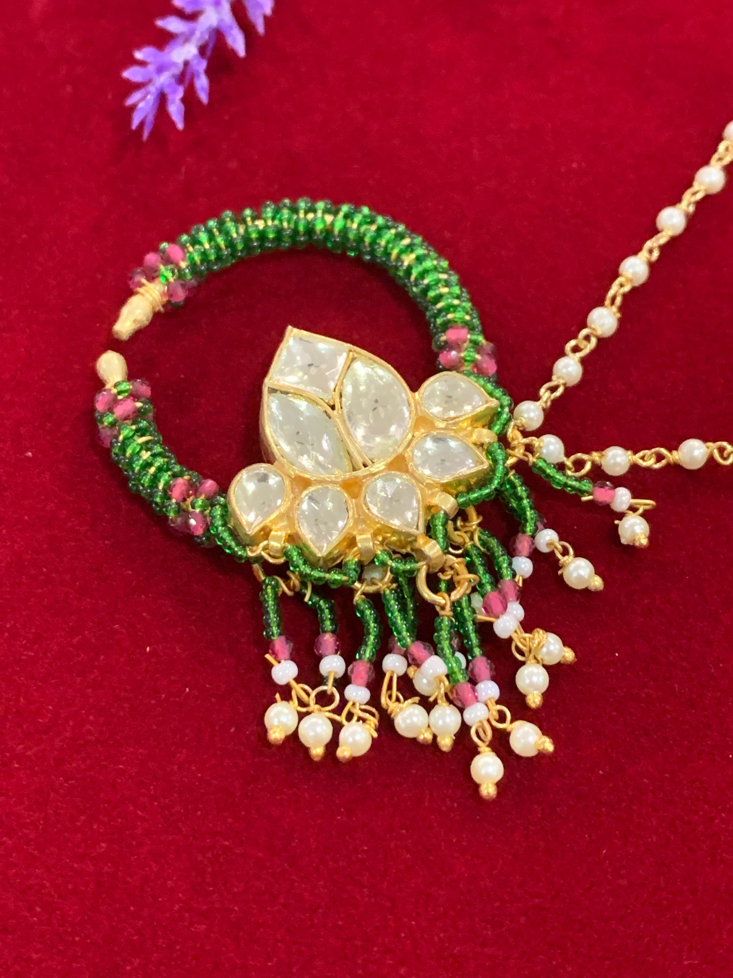 Pachi kundan statement nath/nose ring green