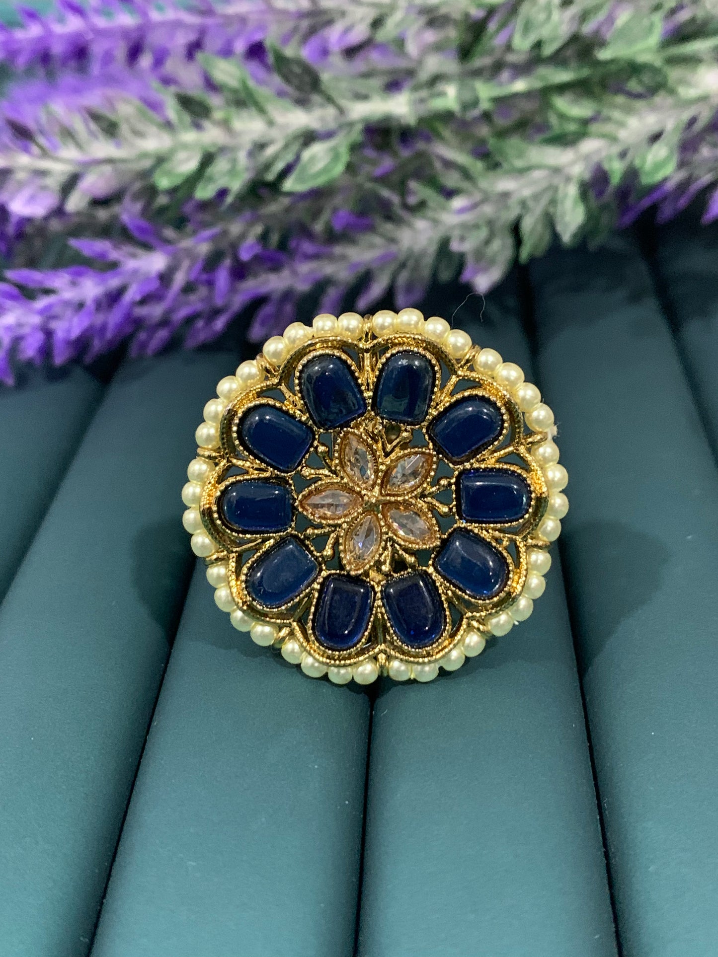Polki ring in navy blue