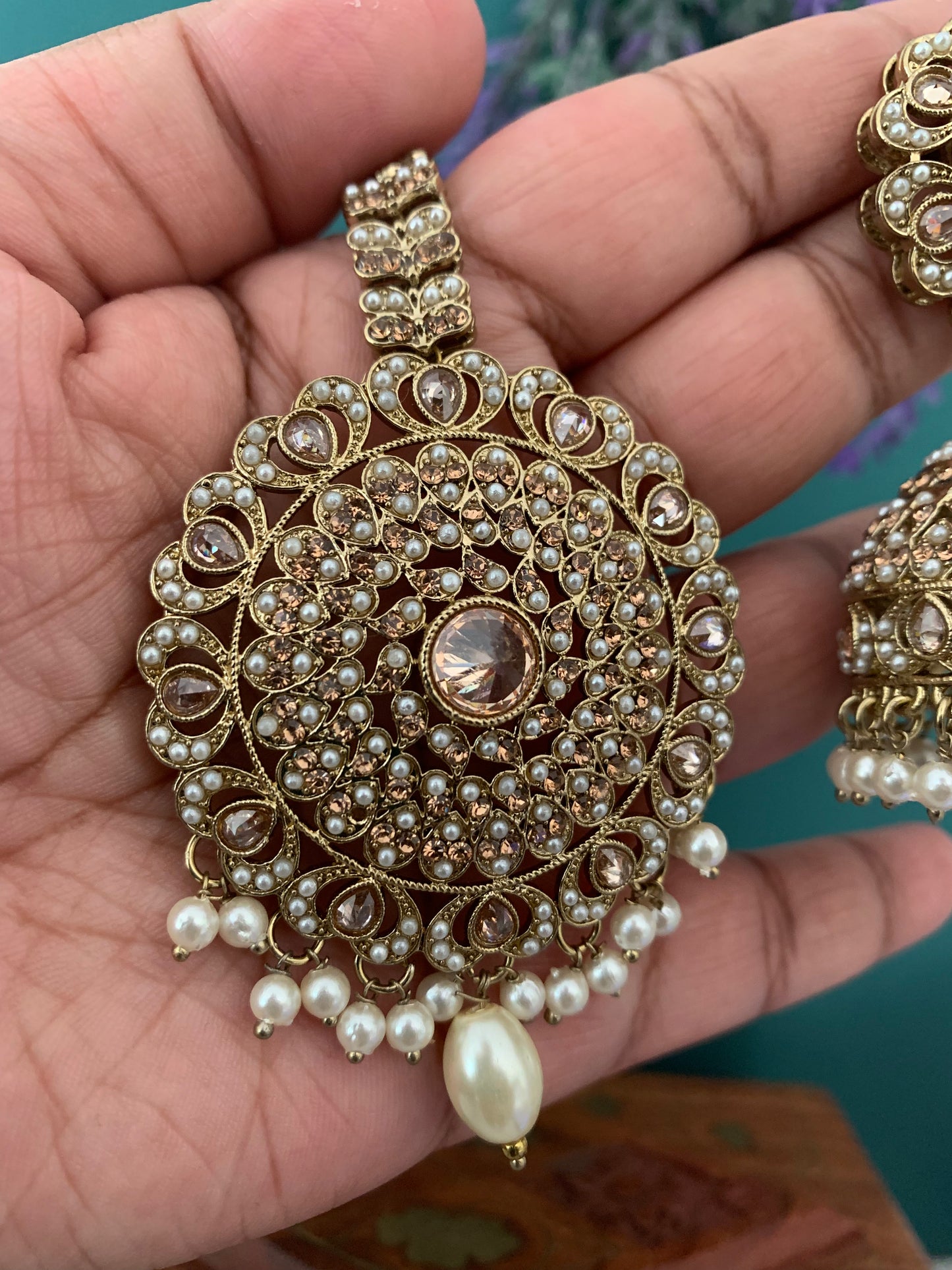 Priya jhumki earring and tikka antique