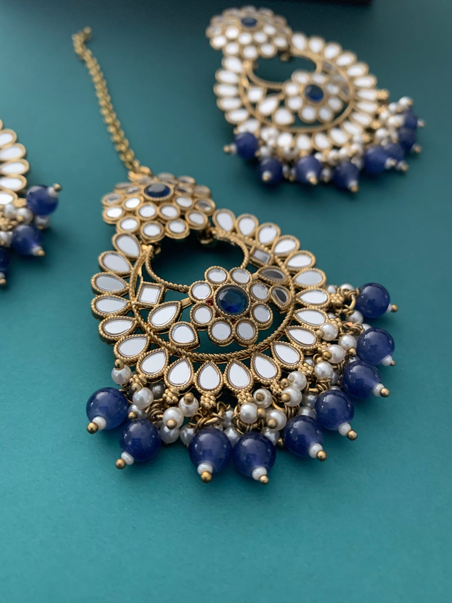 Missy chandbali mirror blue