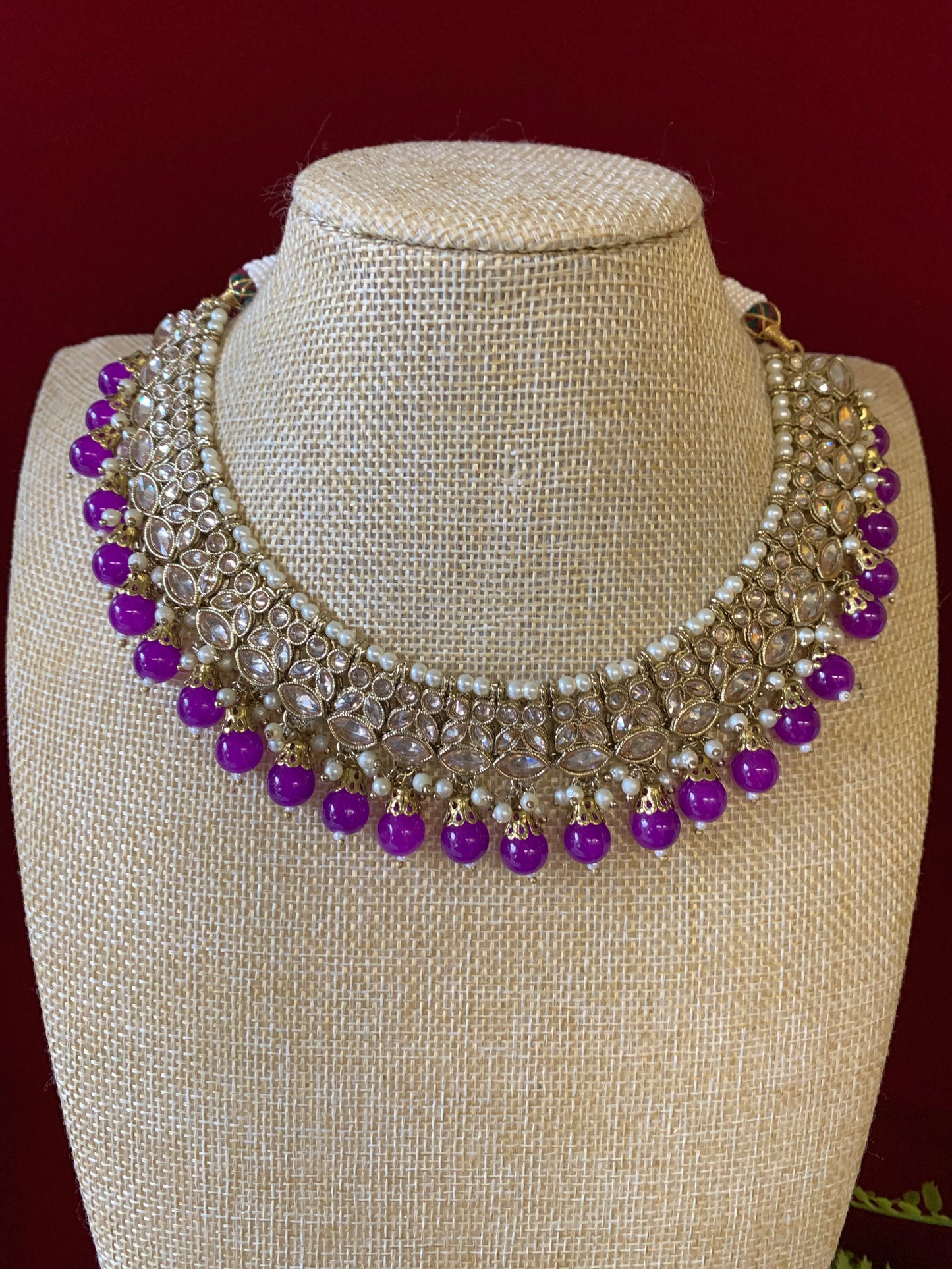 Reverse polki necklace with matching jhumki tikka