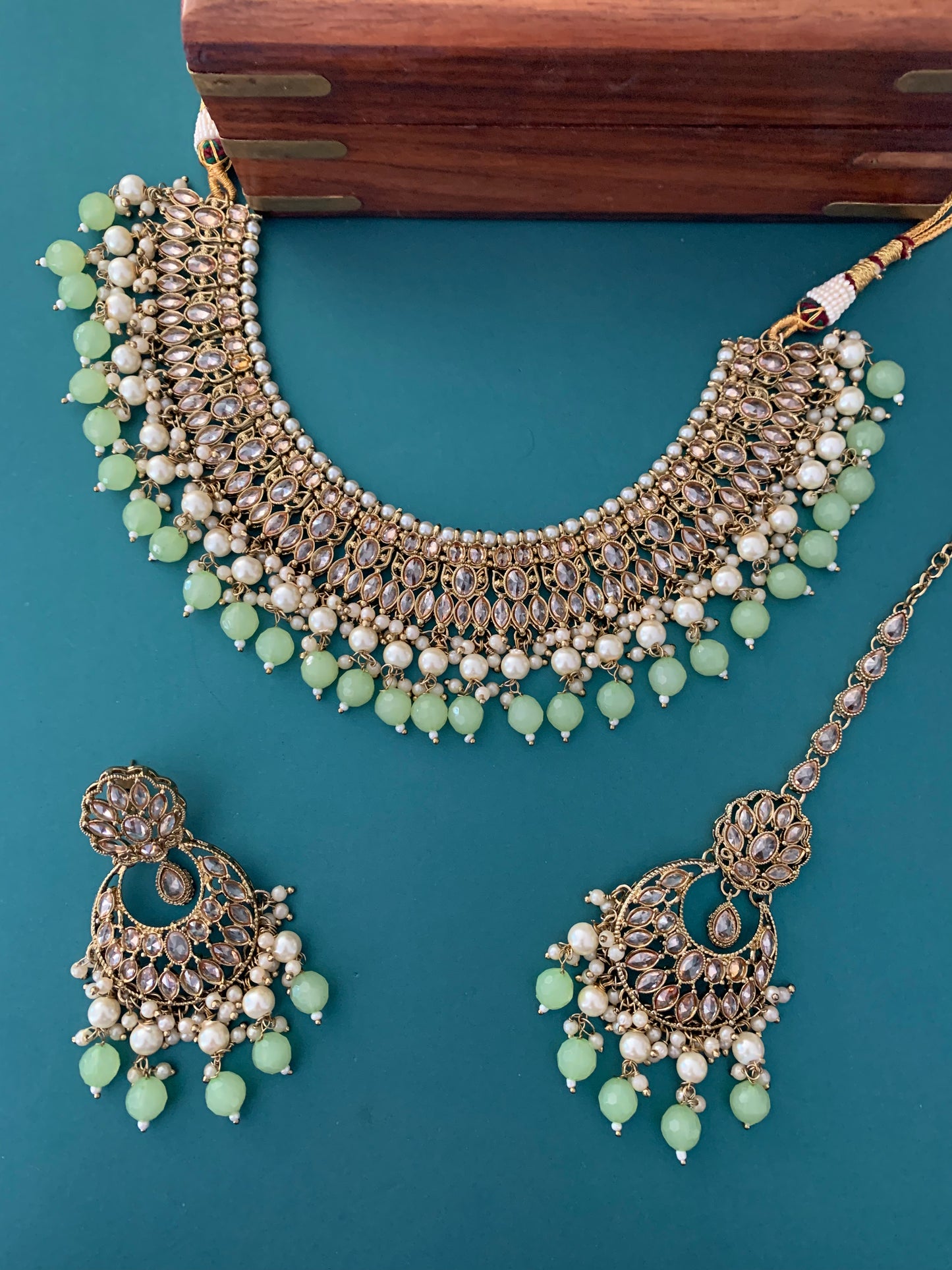 Khusboo polki necklace in Apple green