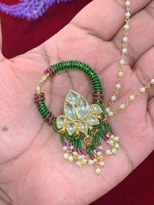 Pachi kundan statement nath/nose ring green