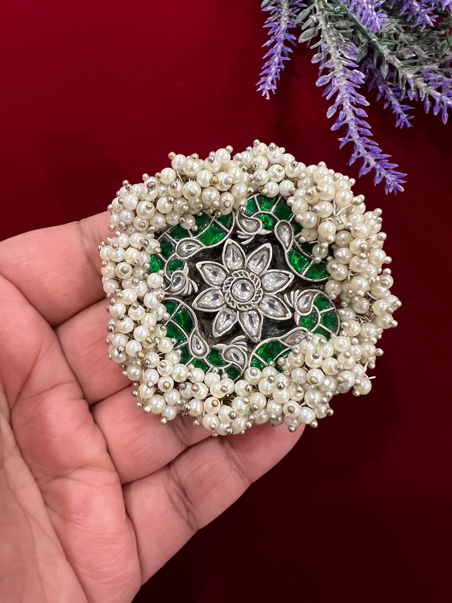 Silver ring with pachi kundan