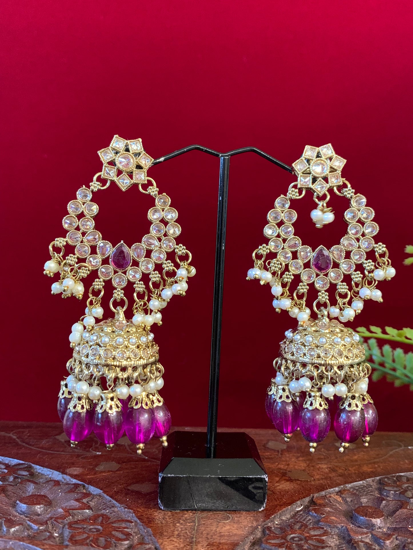 Tylor Reverse polki semi bridal necklace with matching jhumki tikka