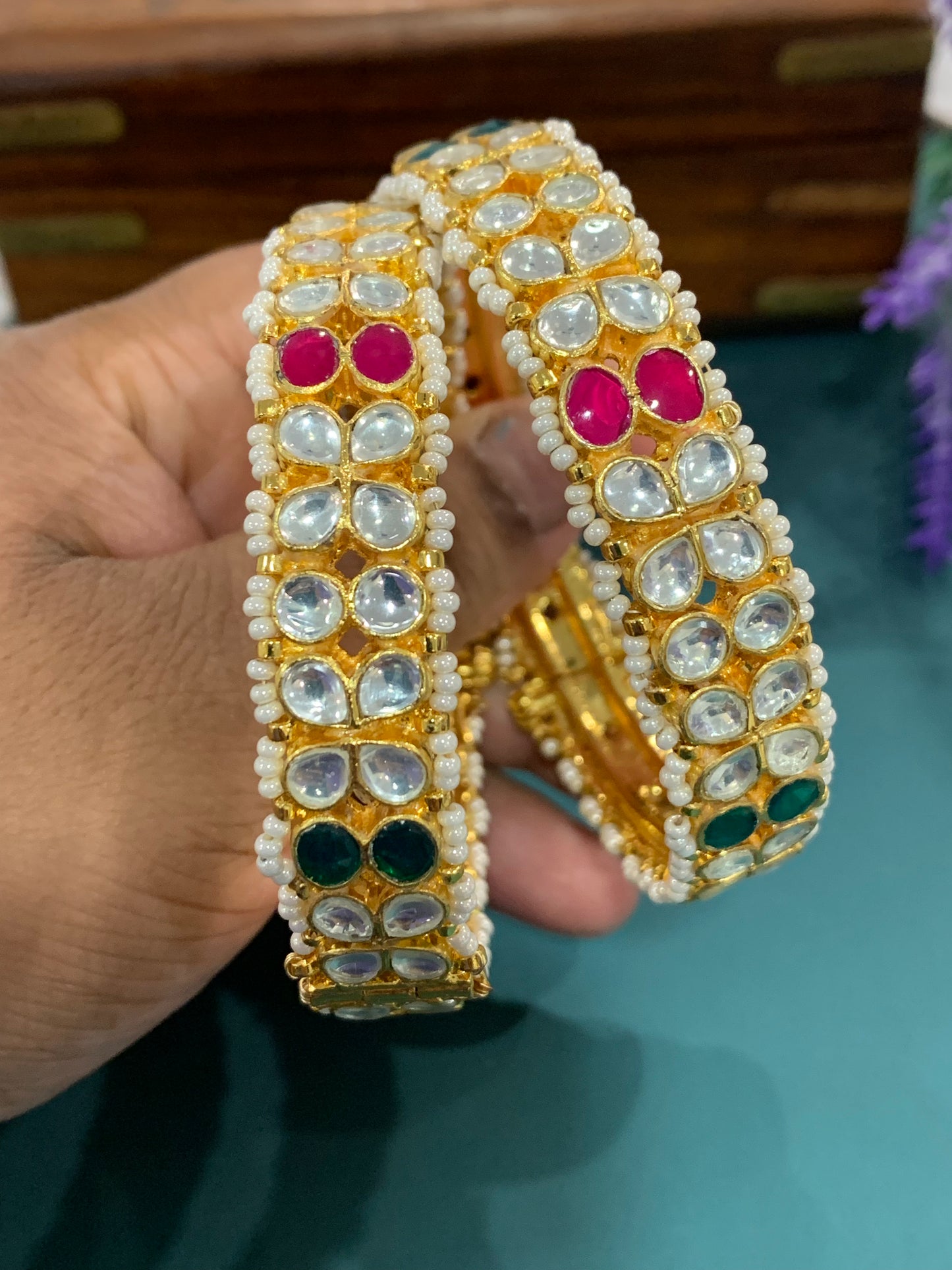 Gold plated pachi kundan bangle Amaya