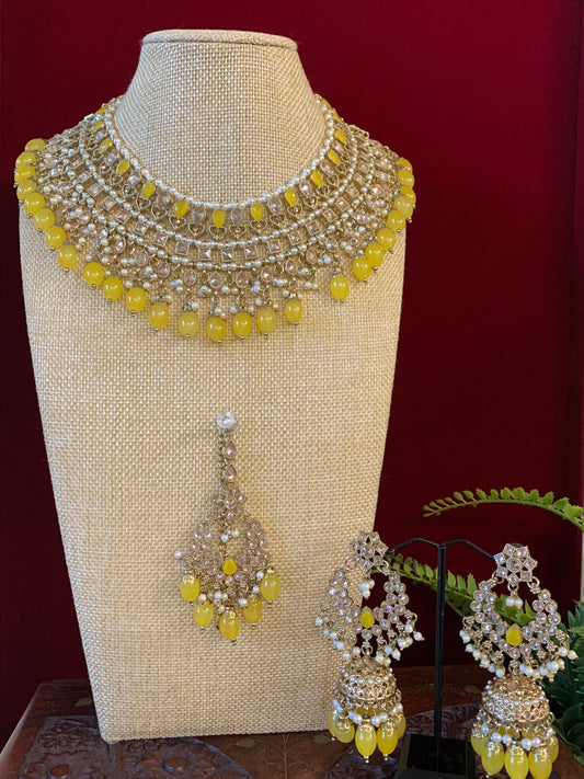 Tylor Reverse polki semi bridal necklace with matching jhumki tikka