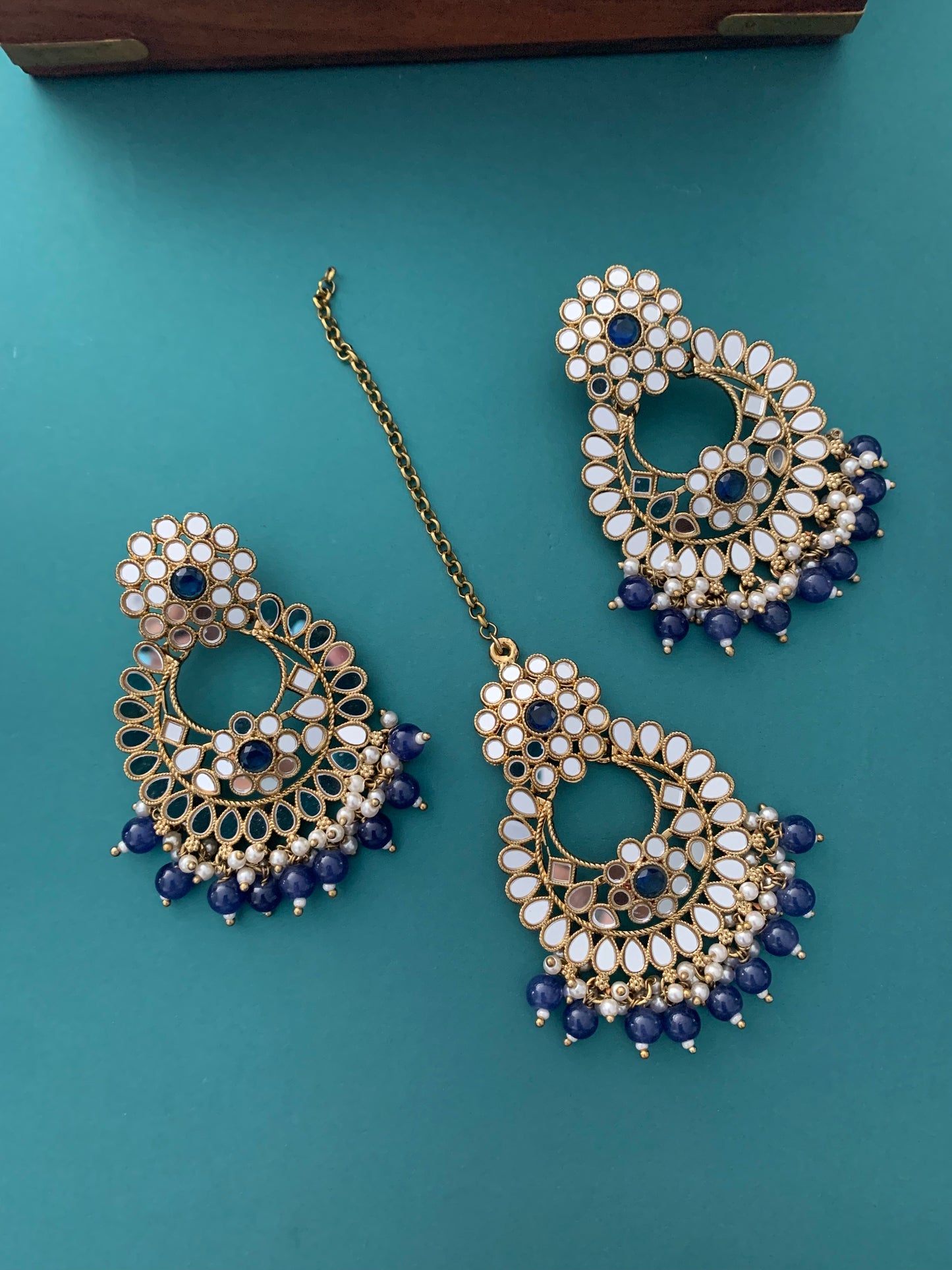 Missy chandbali mirror blue