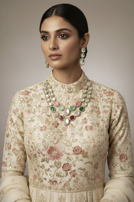 Pihu double layered pastel multi uncut kundan choker / necklace