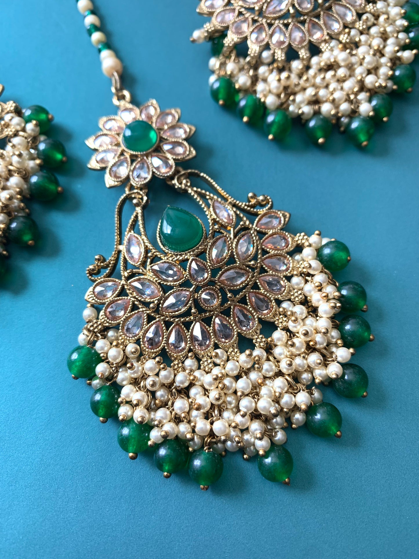 Manjeet polki earring tikka emerald green