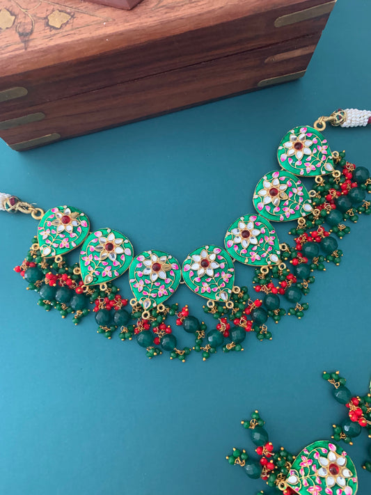 Hand painted meena choker with kundan work