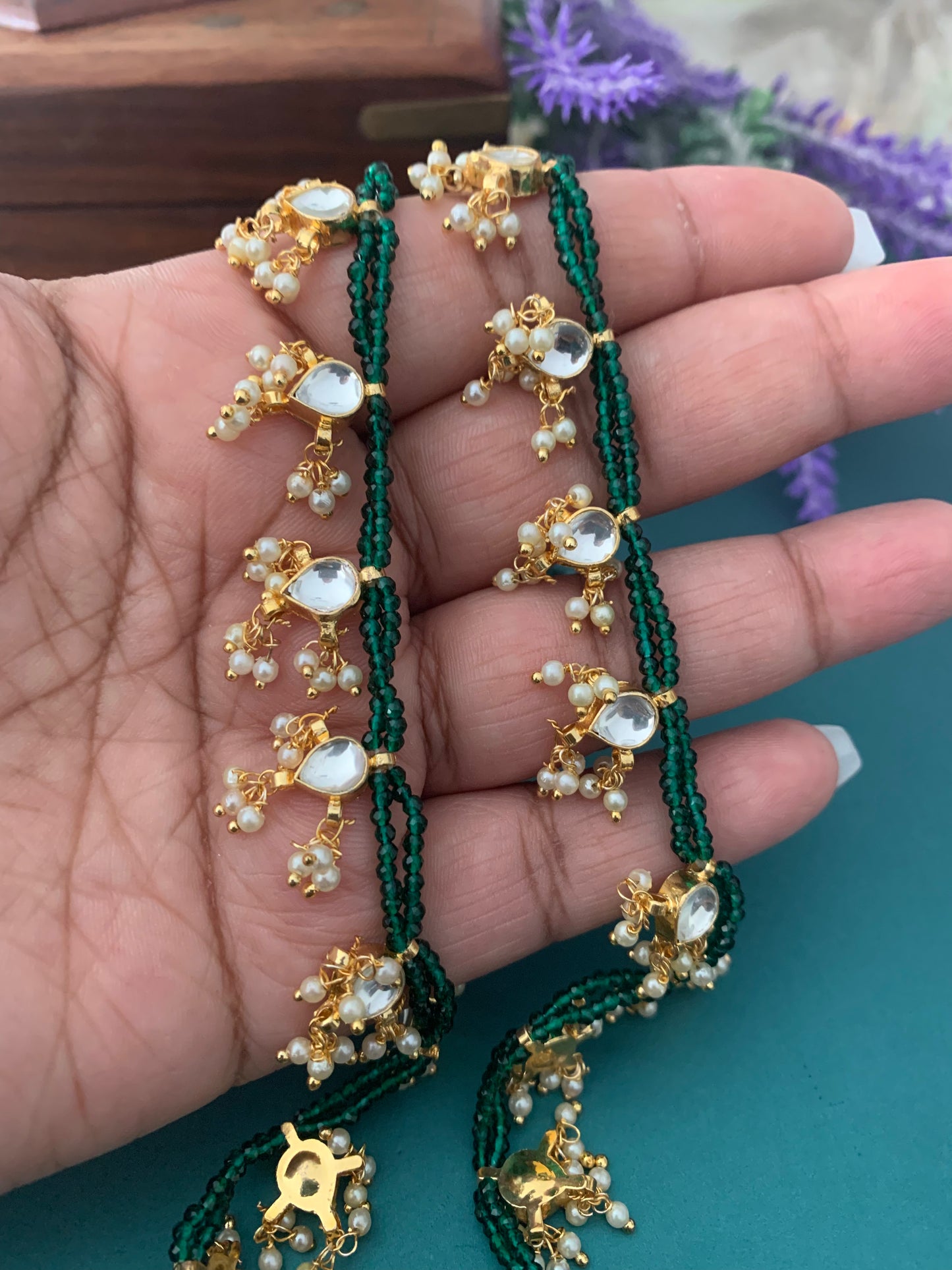 Pachi kundan Anklet emerald green