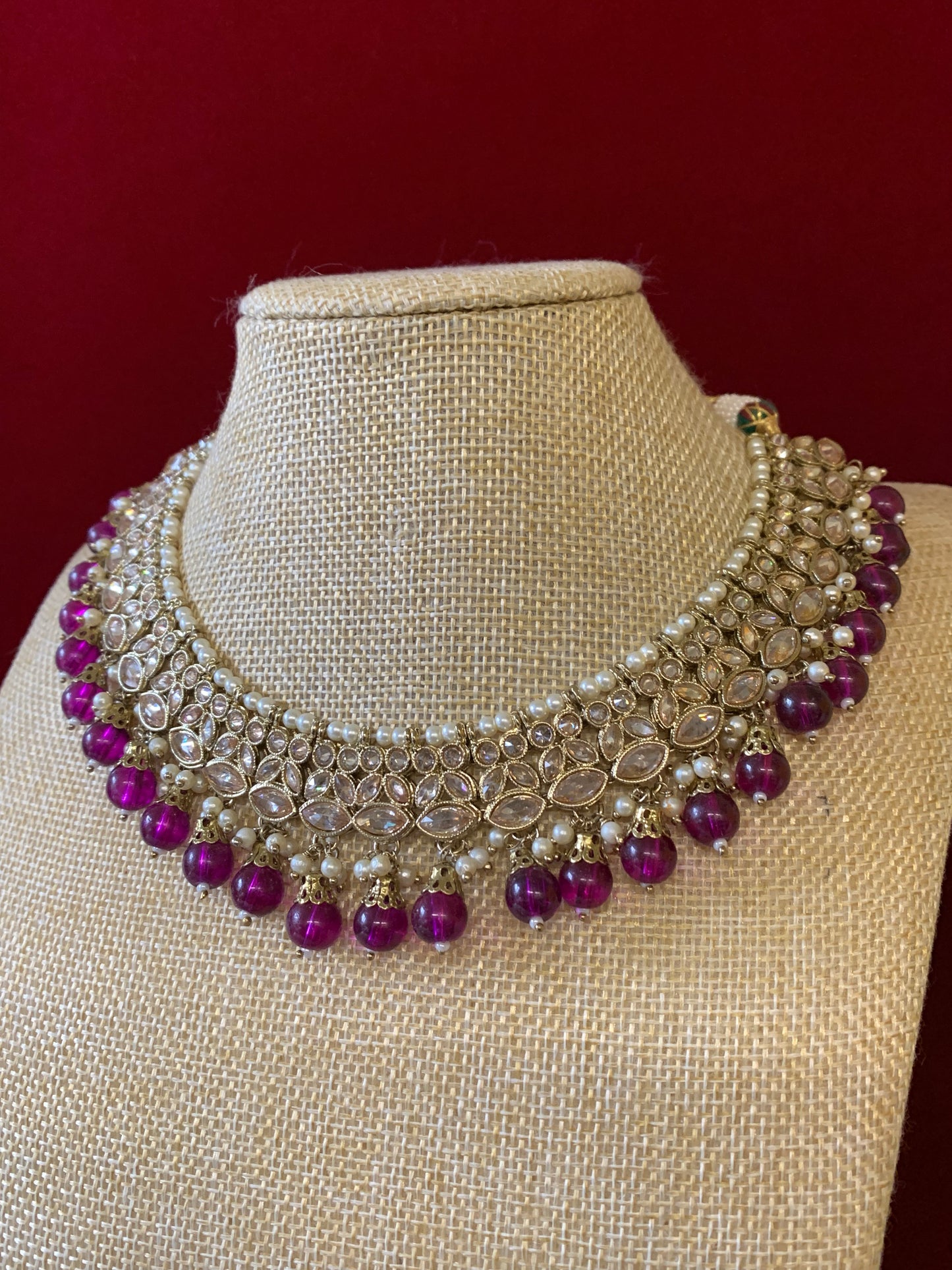 Reverse polki necklace with matching jhumki tikka
