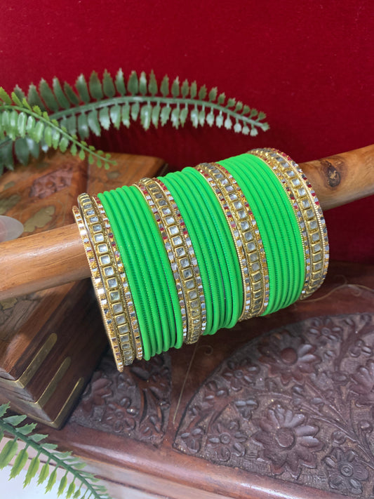 Parrot green churi and kundan bangle