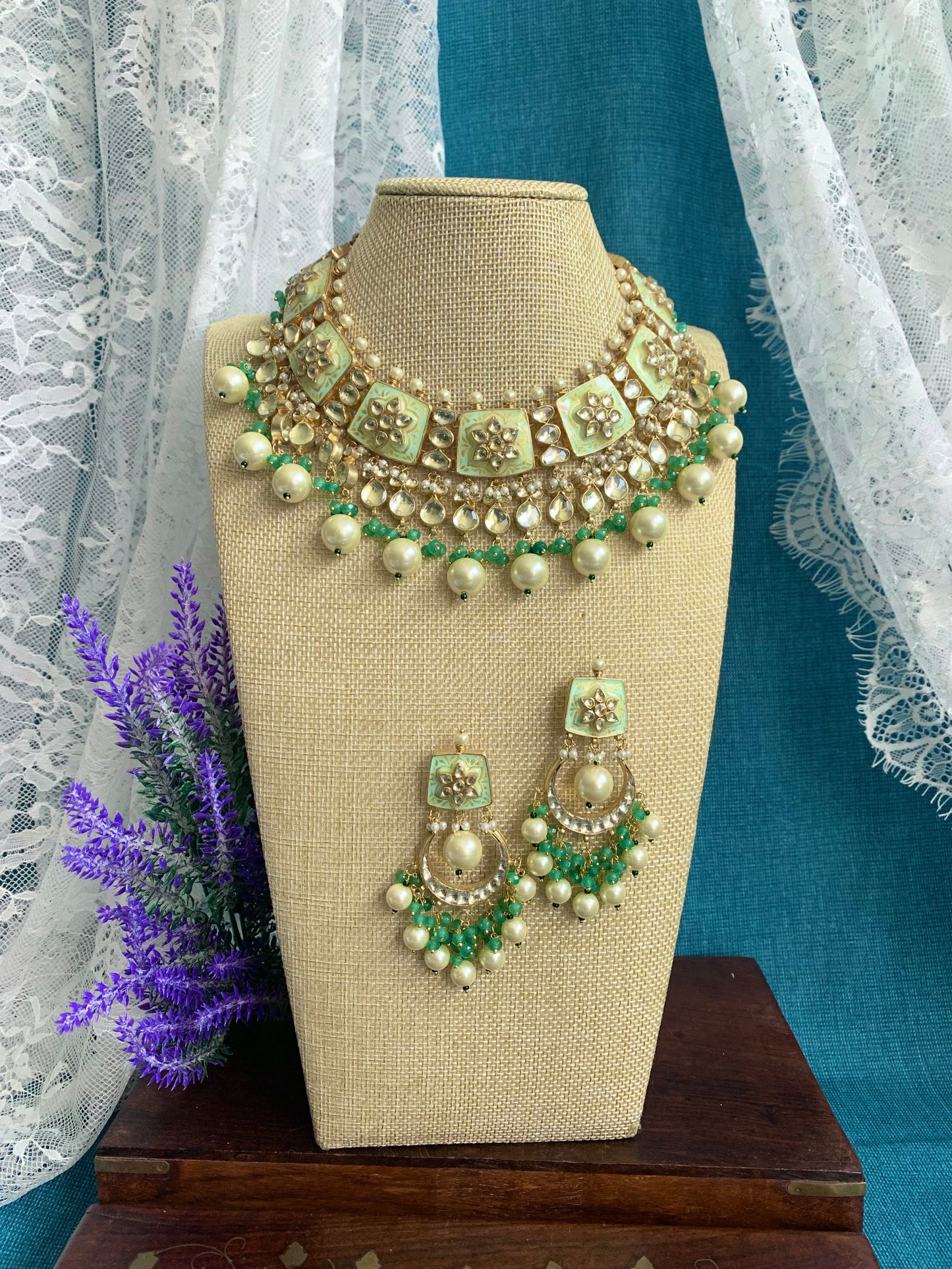 Premium quality and pachi kundan necklace set with enamel meena