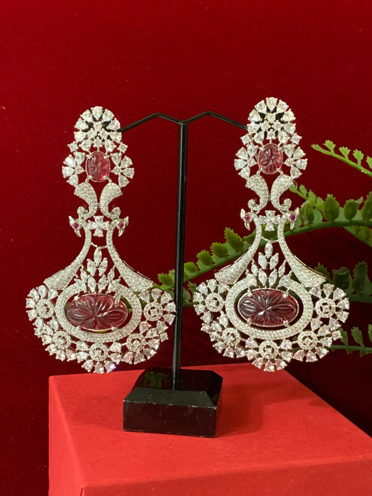 American diamond / AD /CZ earring carved stone details