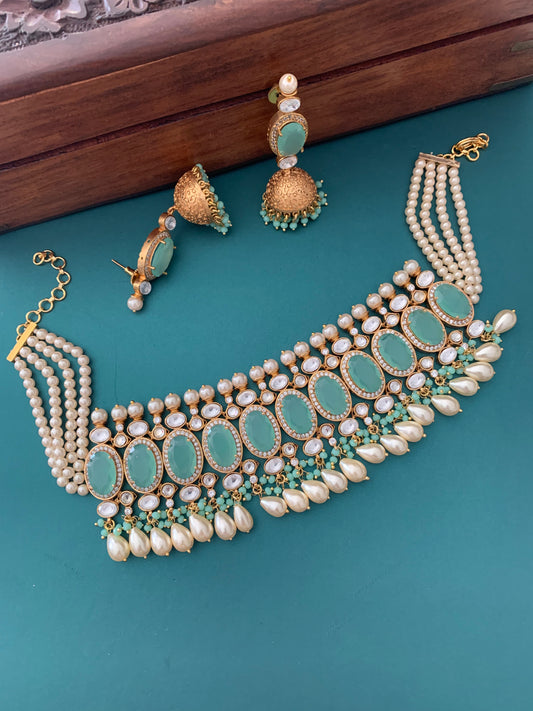 Amrapali inspired uncut kundan American diamond choker set.