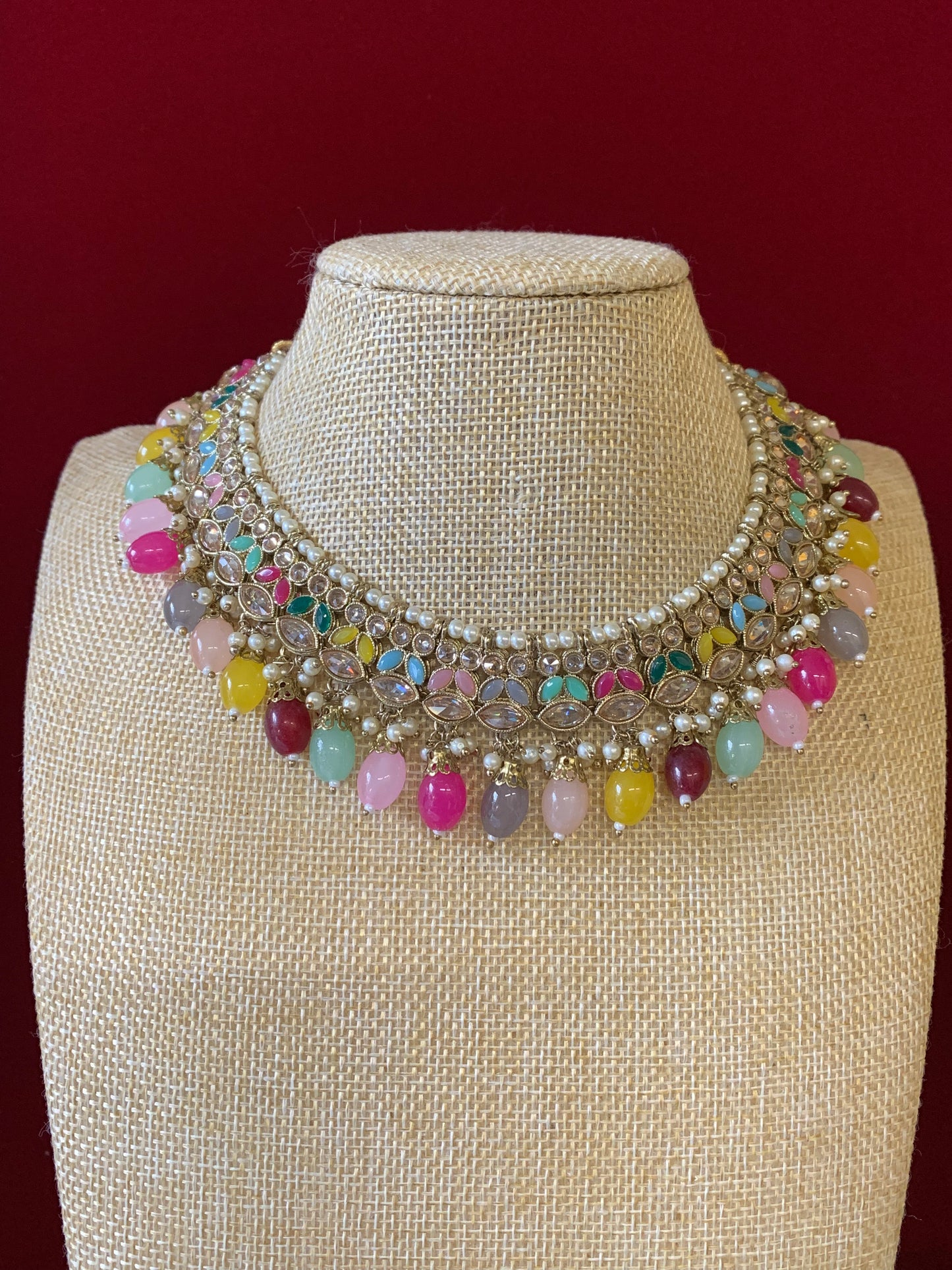 Reverse polki necklace with matching jhumki tikka