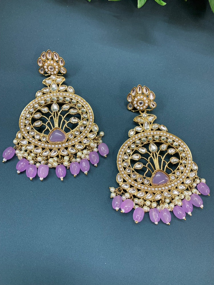 Mita kundan fashion chandbali style earring set lavender / lilac