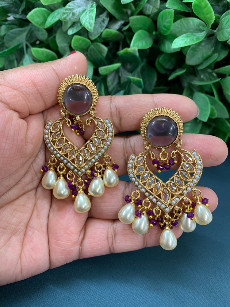 Dona Monalisa polki Chandbali Earring purple