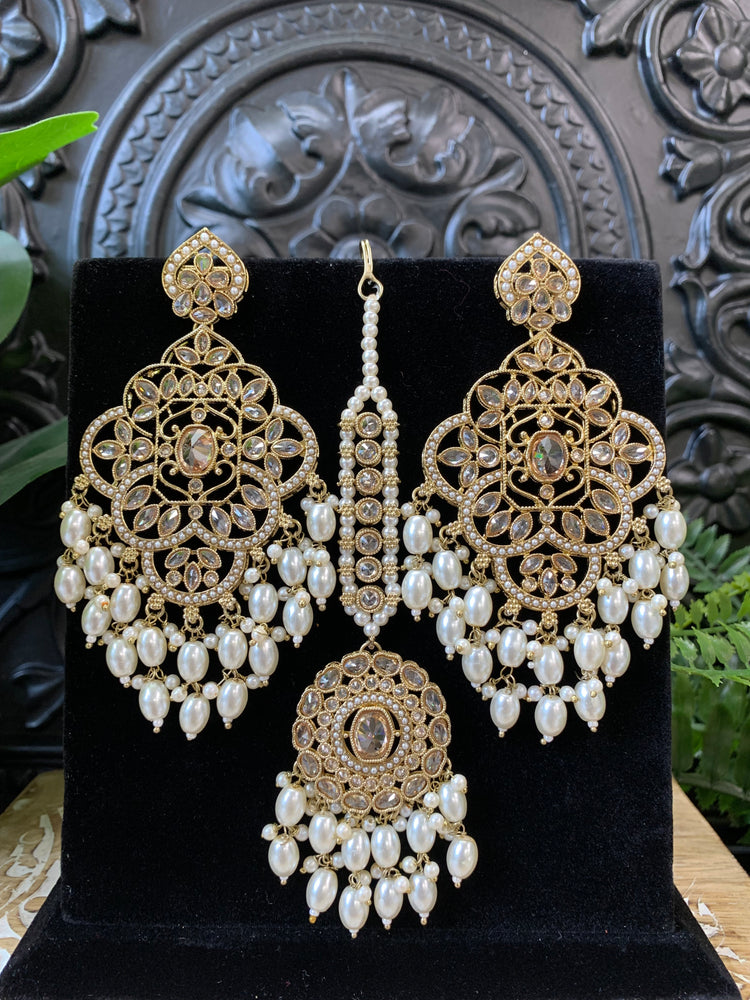 Papiya reverse polki statement earring tikka pearl gold antique