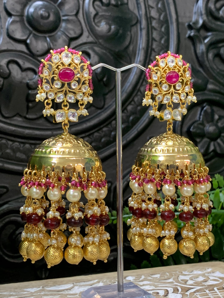 Natasha moissanite kundan jhumki earring red