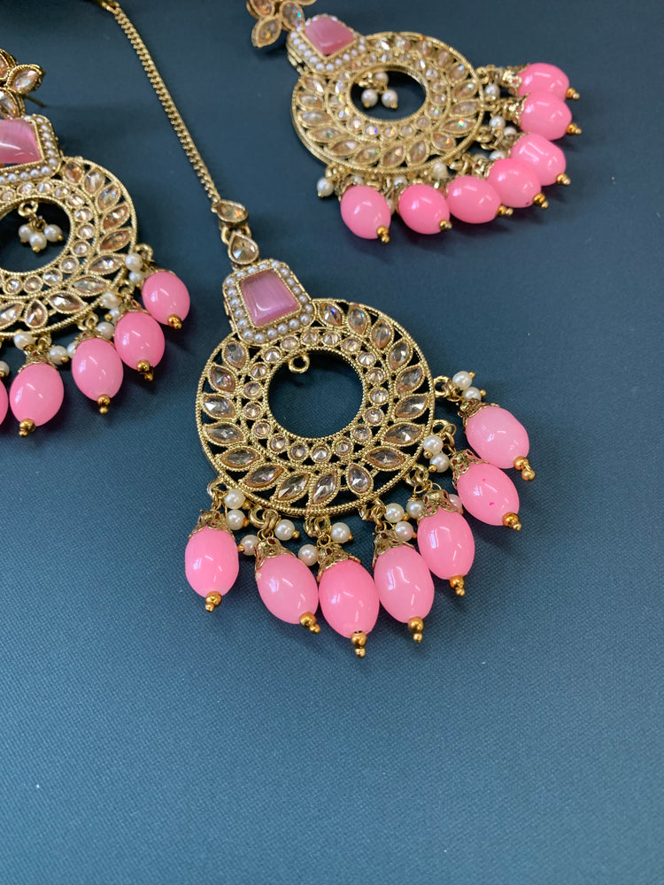 Alira tikka set polki earring tikka set pink