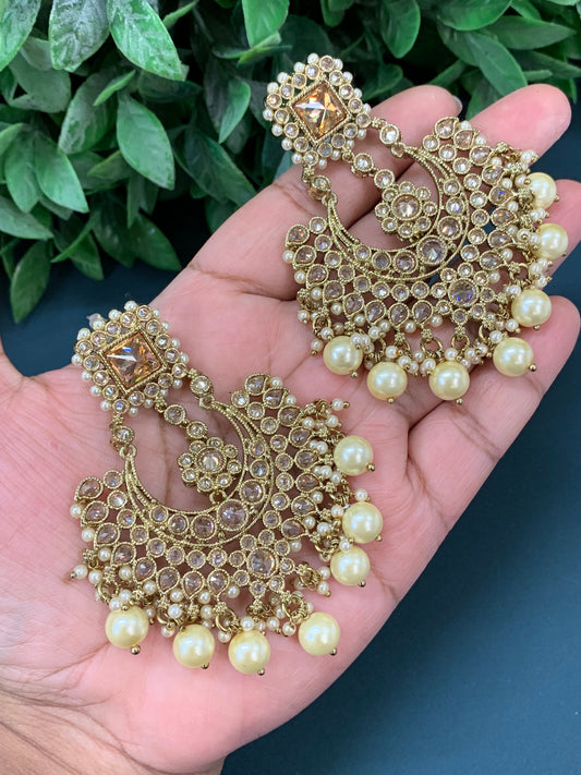 Raisa polki jhumki earring antique polk/ gold /white/ pearl