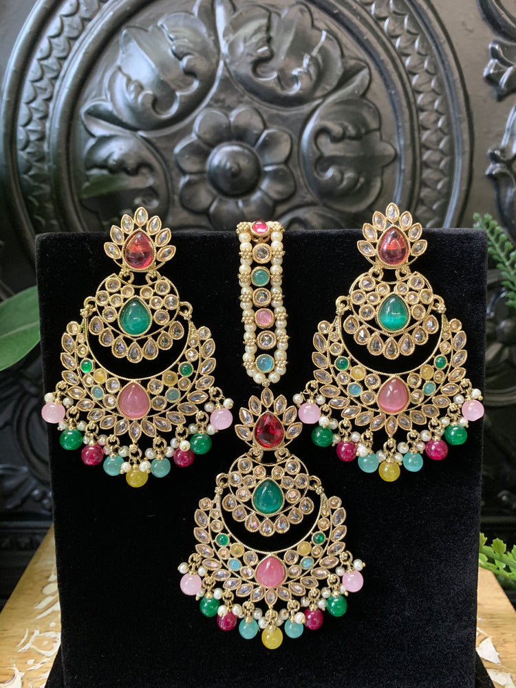 Marley reverse polki Chandbali earring tikka multi