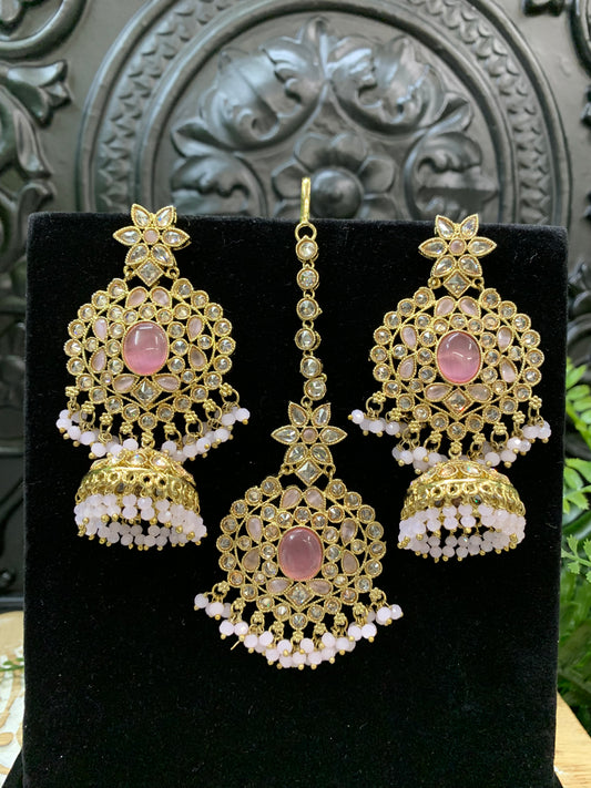 Sujane reverse polki jhumki earring tikka onion pink