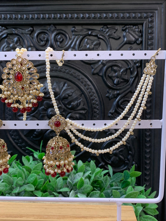 Shana triple layer bahubali sahare jhumki ear chain and matching tikka