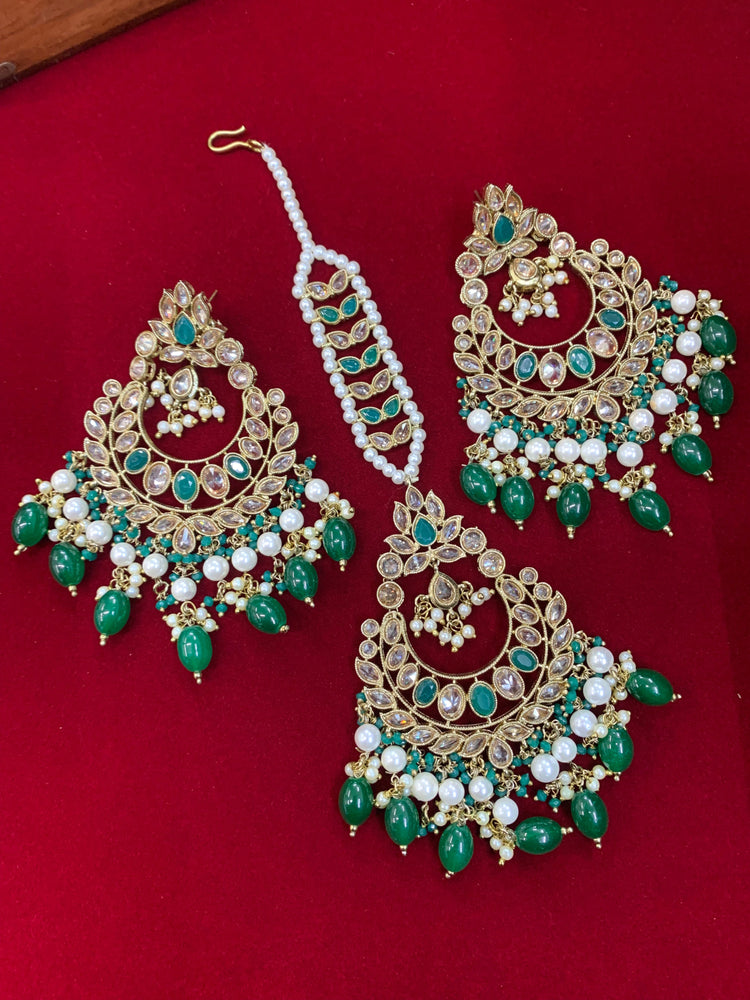 Ramsey reverse polki chandbali earring Tikka emerged green