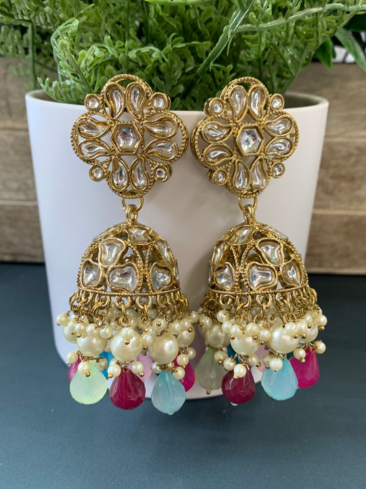 Dia kundan jhumki/ jhumka earring multi