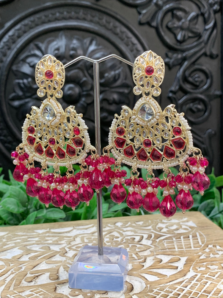 Berry kundan chandbali earring cherry pink