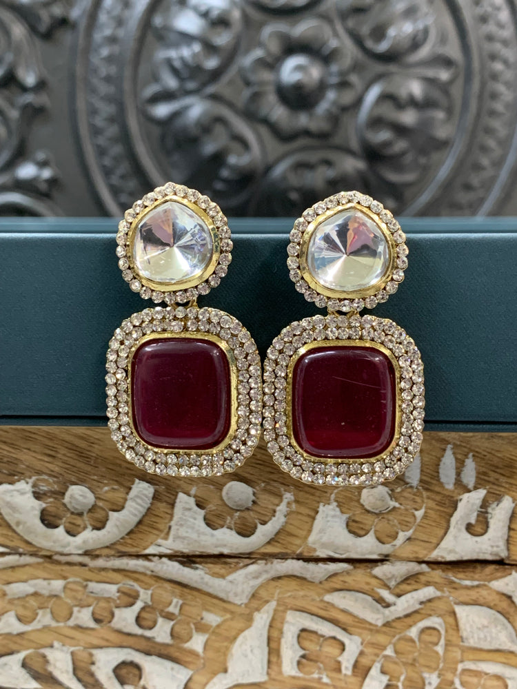 Ava uncut kundan earring red maroon burgundy