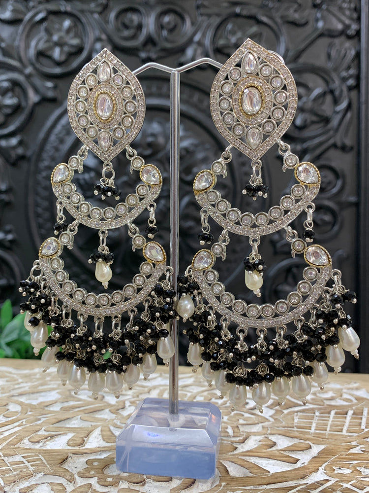 Lauren kundan triple layer chandbali earring black