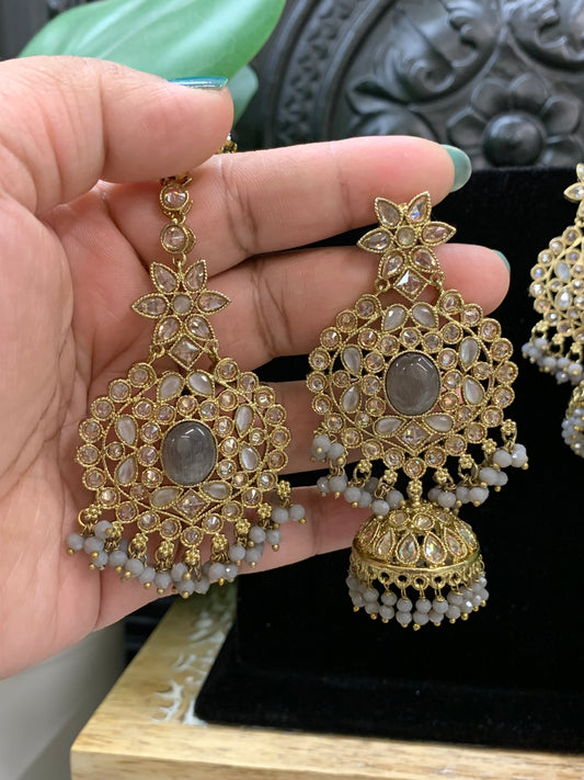 Sujane reverse polki jhumki earring tikka grey