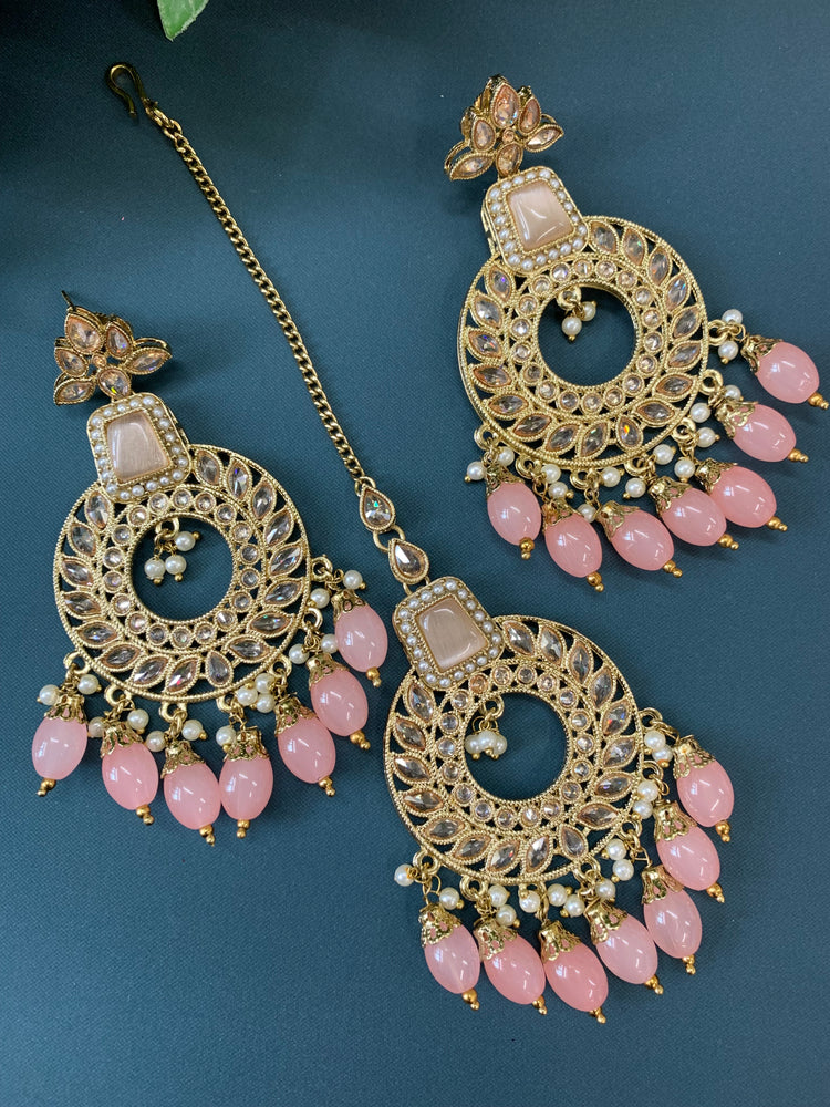 Alira tikka set polki earring tikka set grapefruit pink