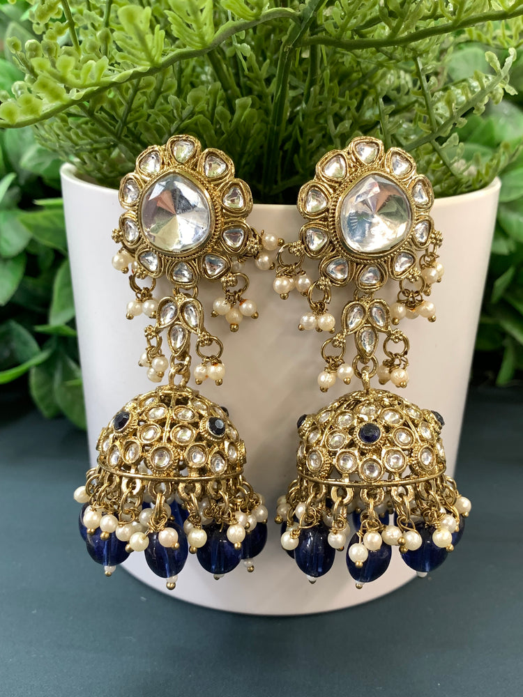 Mohini kundan jhumki/ jhumka earring blue