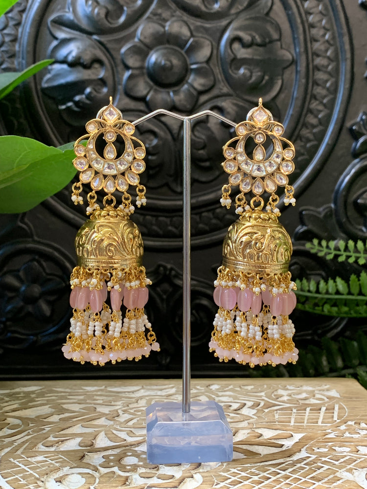 Bella moissanite kundan jhumki earring pink